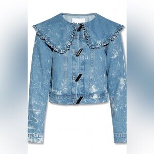 GANNI Denim Jacket with Ruffle Collar